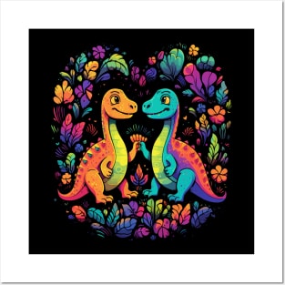 Dinosaur Couple Valentine Posters and Art